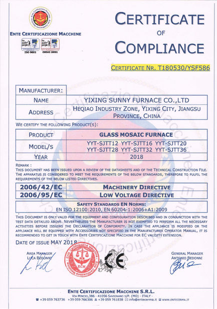 China Yixing Sunny Furnace Co., Ltd Zertifizierungen