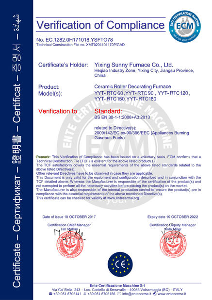 China Yixing Sunny Furnace Co., Ltd Zertifizierungen